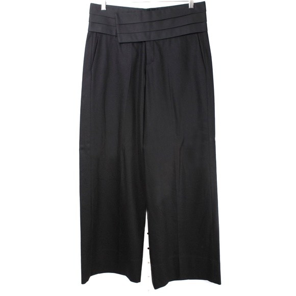 TEVROW + CHASE Wool Wide Leg Satin Waist Dress Pants NWT